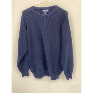 LAND'S END CHUNKY Knit Sweater Men’s LARGE BLUE OULLOVER  Made In USA EUC